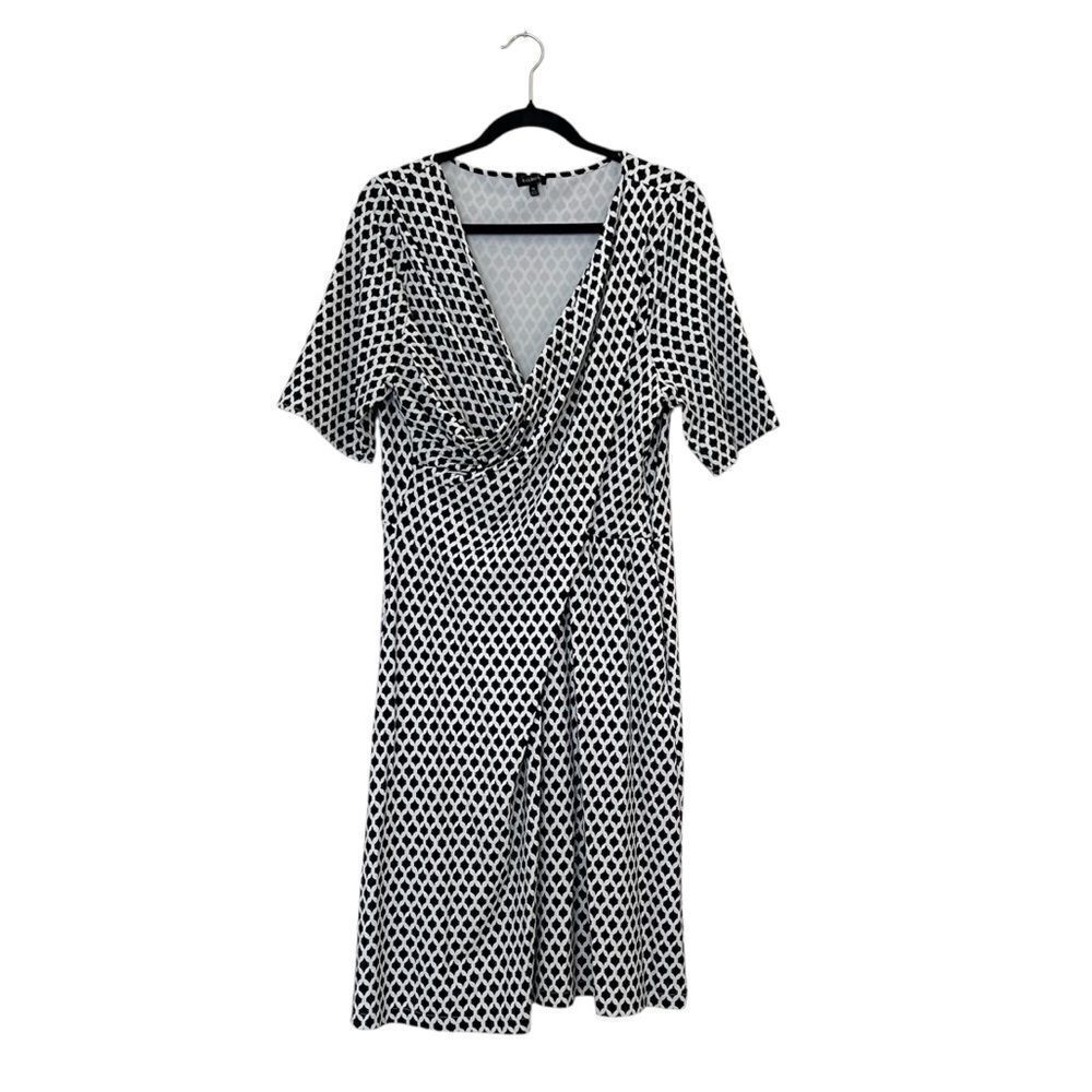Talbots Black & White Faux Wrap A-line Printed Dress Size XL